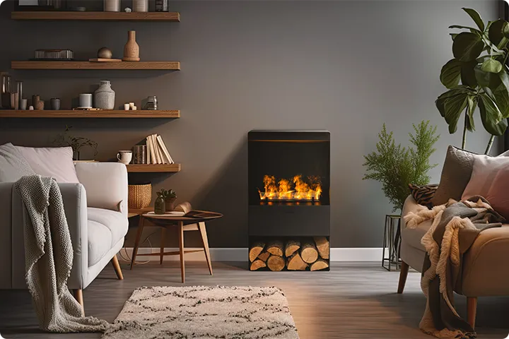 Wall mounted bioethanol fireplaces placed on the wall in modern interior