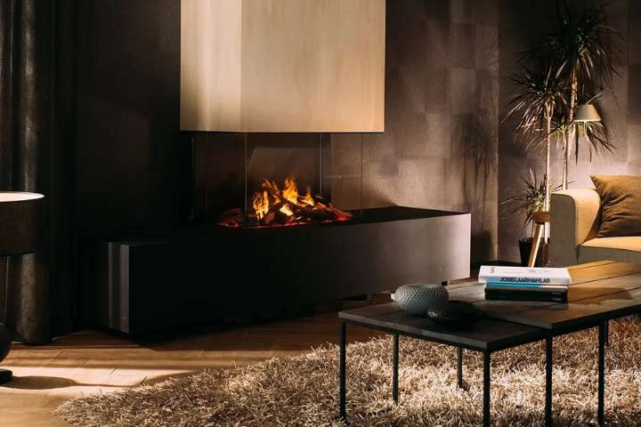 Wall mounted bioethanol fireplaces placed on the wall in modern interior