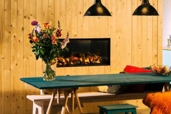 Wall mounted bioethanol fireplaces placed on the wall in modern interior