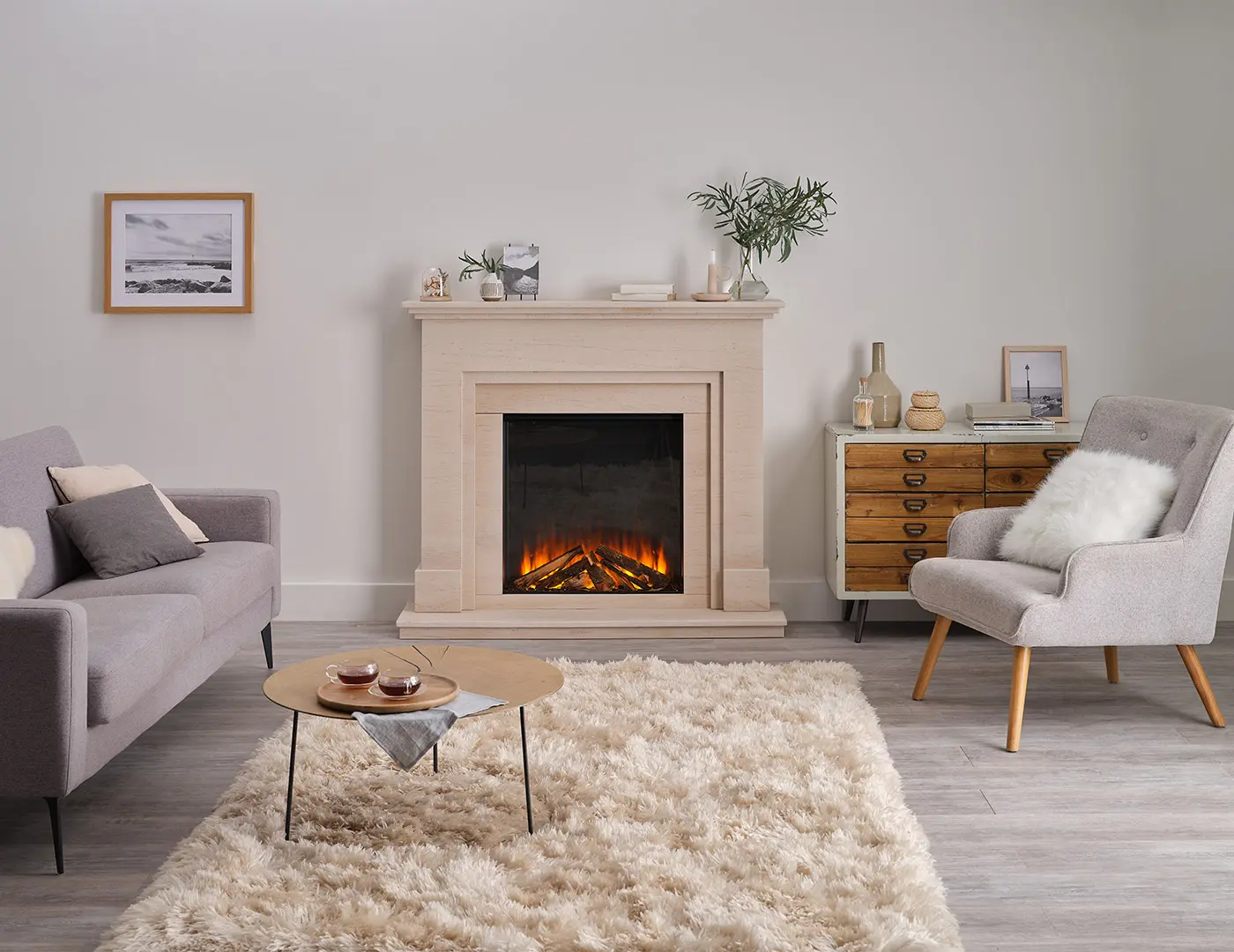 Wall mounted bioethanol fireplaces placed on the wall in modern interior