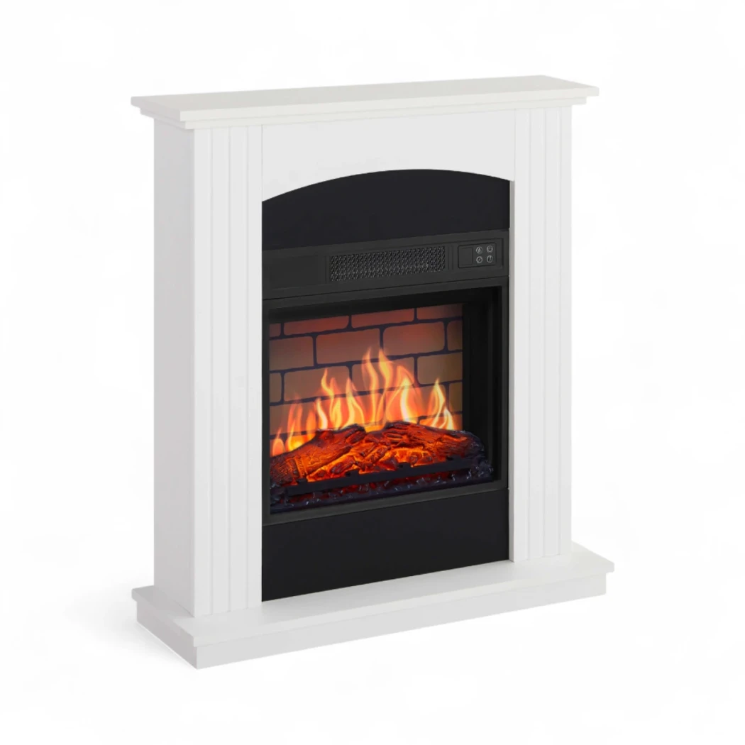 ArtiFlame Collins AF18B – Hvid Elektrisk Kamin Pejs | 18" AF18B Indsats, Elektrisk indsats med murstens-effekt baggrund, 1,8 kW