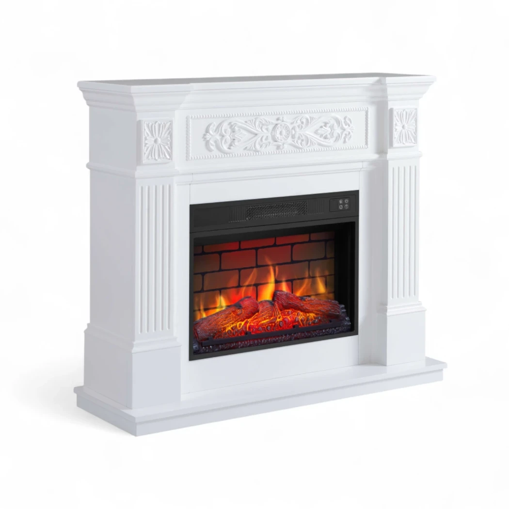 ArtiFlame Toscana – Hvid elektrisk kamin med indtats | Flere elektriske indsatsmuligheder | 1,8 kW varmeudgang, termostat, fjernbetjening