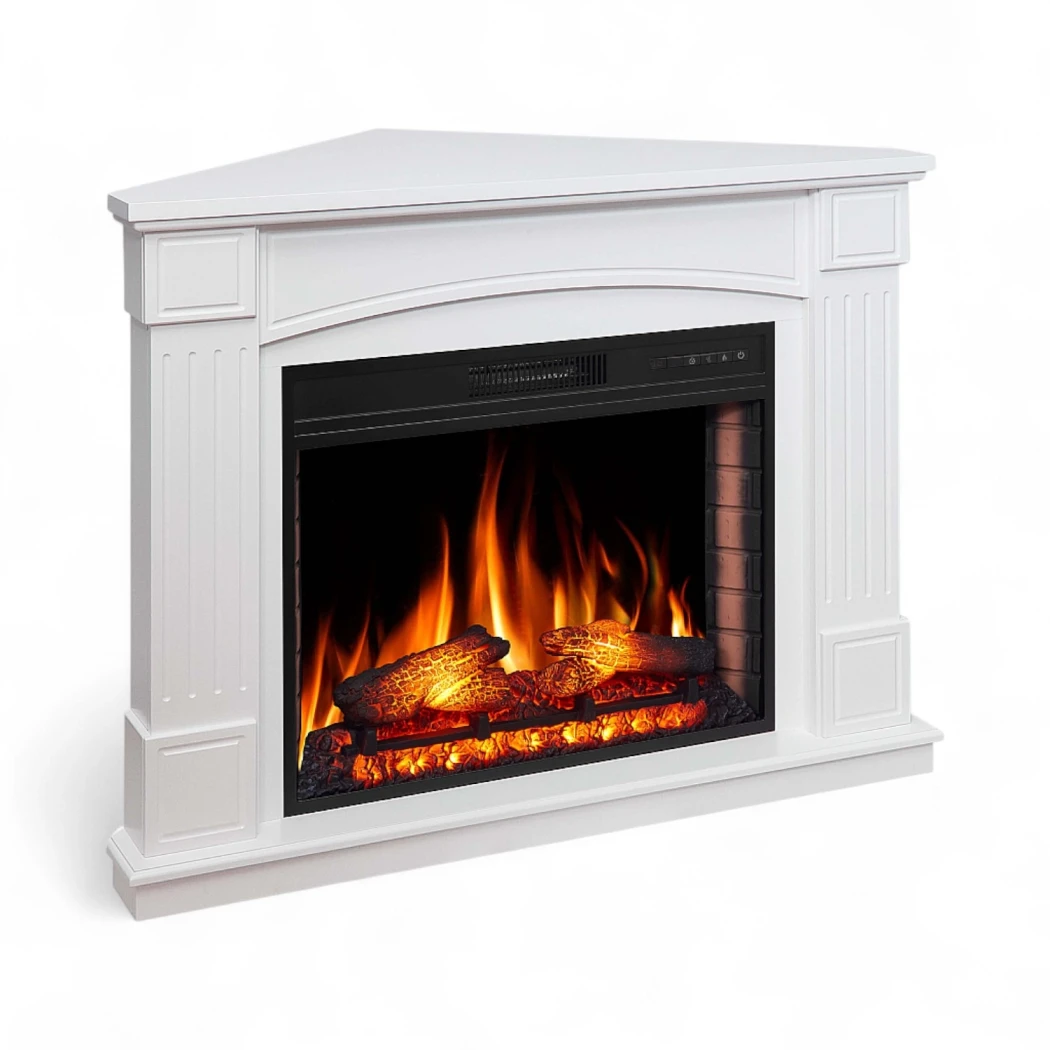 ArtiFlame Boston Corner Hvid Elektrisk Pejsesæt | ArtiFlame AF28S Elpejs Indsats, 1.8kW Varme & LED Flamme
