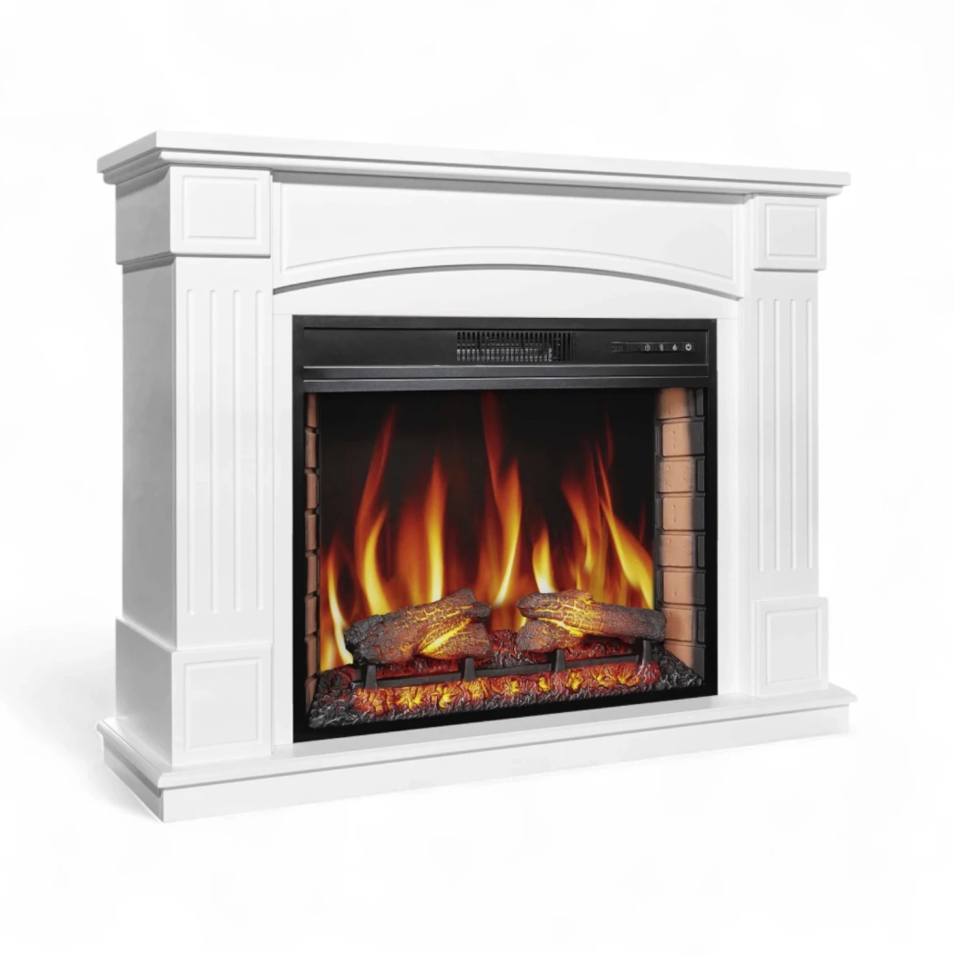 ArtiFlame Boston Hvid Elektrisk Pejsesæt | Klassisk Kamin, AF28S Elektrisk Indsats, 1,8 kW Varme, LED Flammeeffekt