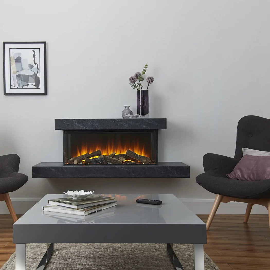 British Fires – Brockenhurst 1200 Elektrisk Pejsesæt | Grå Marmor, 3-Sidet Visning, 1500 W Varmeeffekt