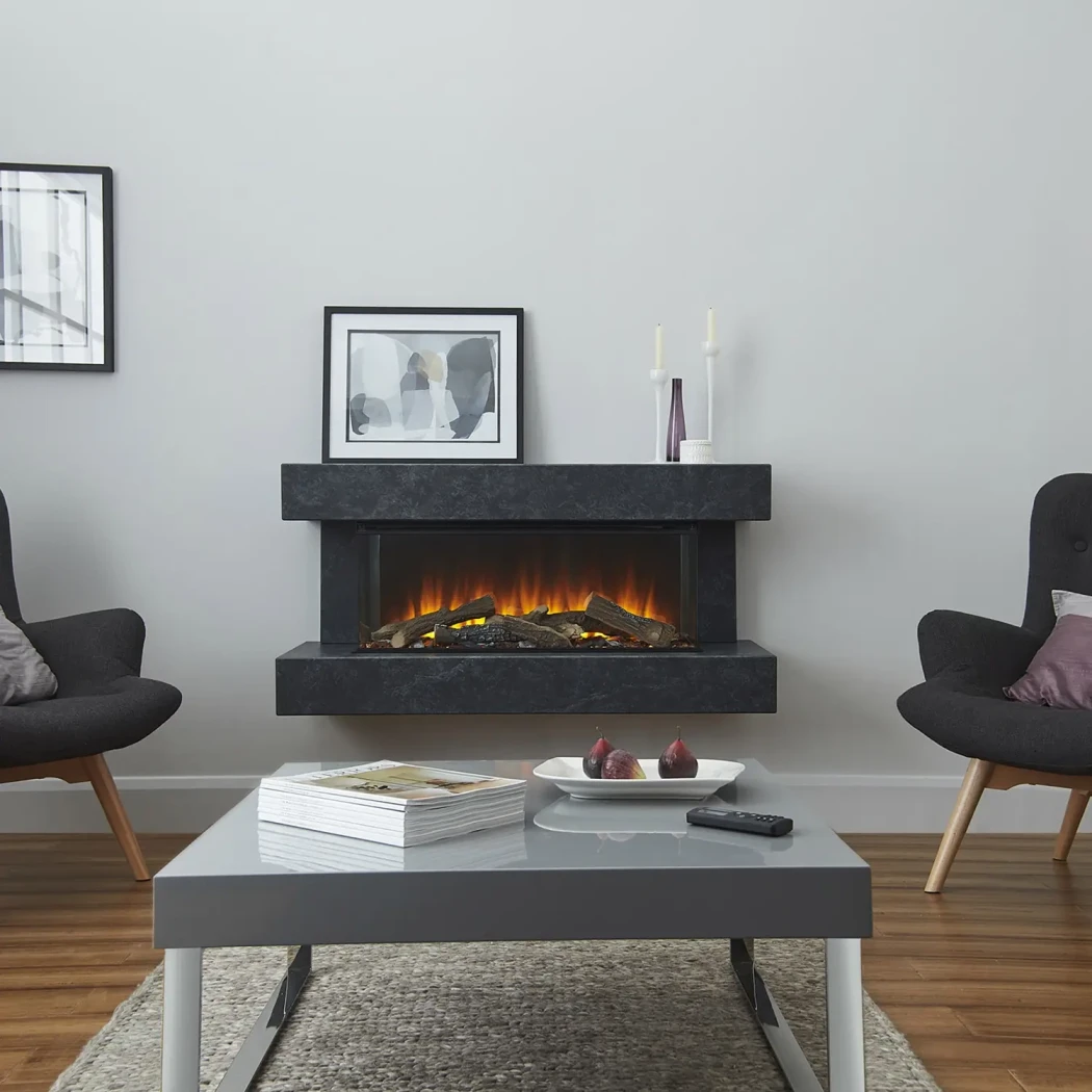 Winchester 870 elektrisk pejs fra British Fires | Grå marmor ramme, 3-sidet Flammeblik, op til 1,5 kW Varmeudgang