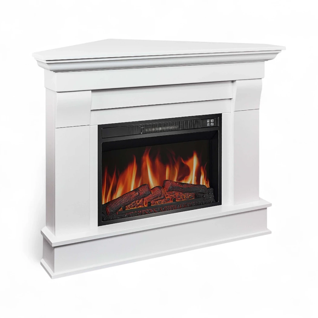 ArtiFlame Albion Hjørne Elektrisk Pejs – Hvid Pejseramme | 1,8kW varmeeffekt, LED Flamme, Fjernbetjening