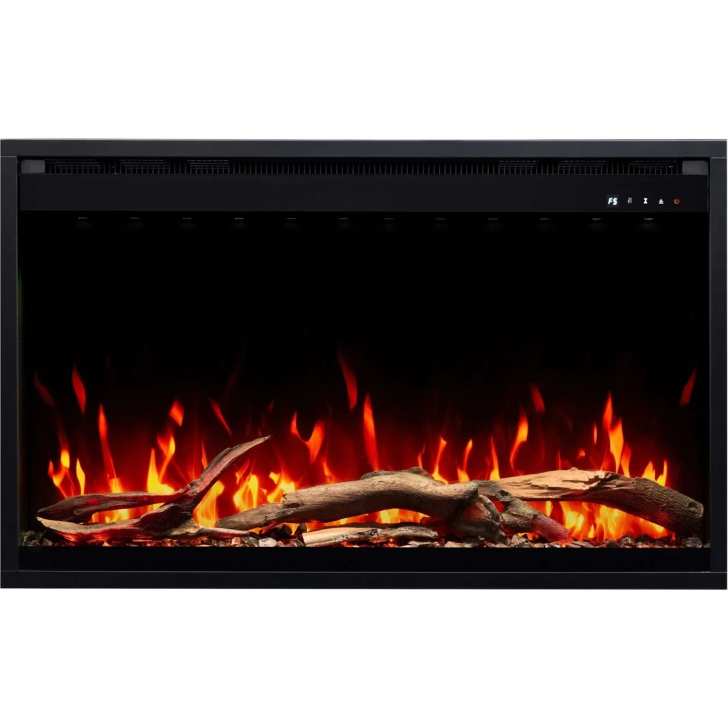 Aflamo 3D elektrisk pejseindsats 100 × 60 cm (39\") – Indbygget, 3D Flamme, Træstammer & Krystaller, App & Fjernbetjening, 1500 W