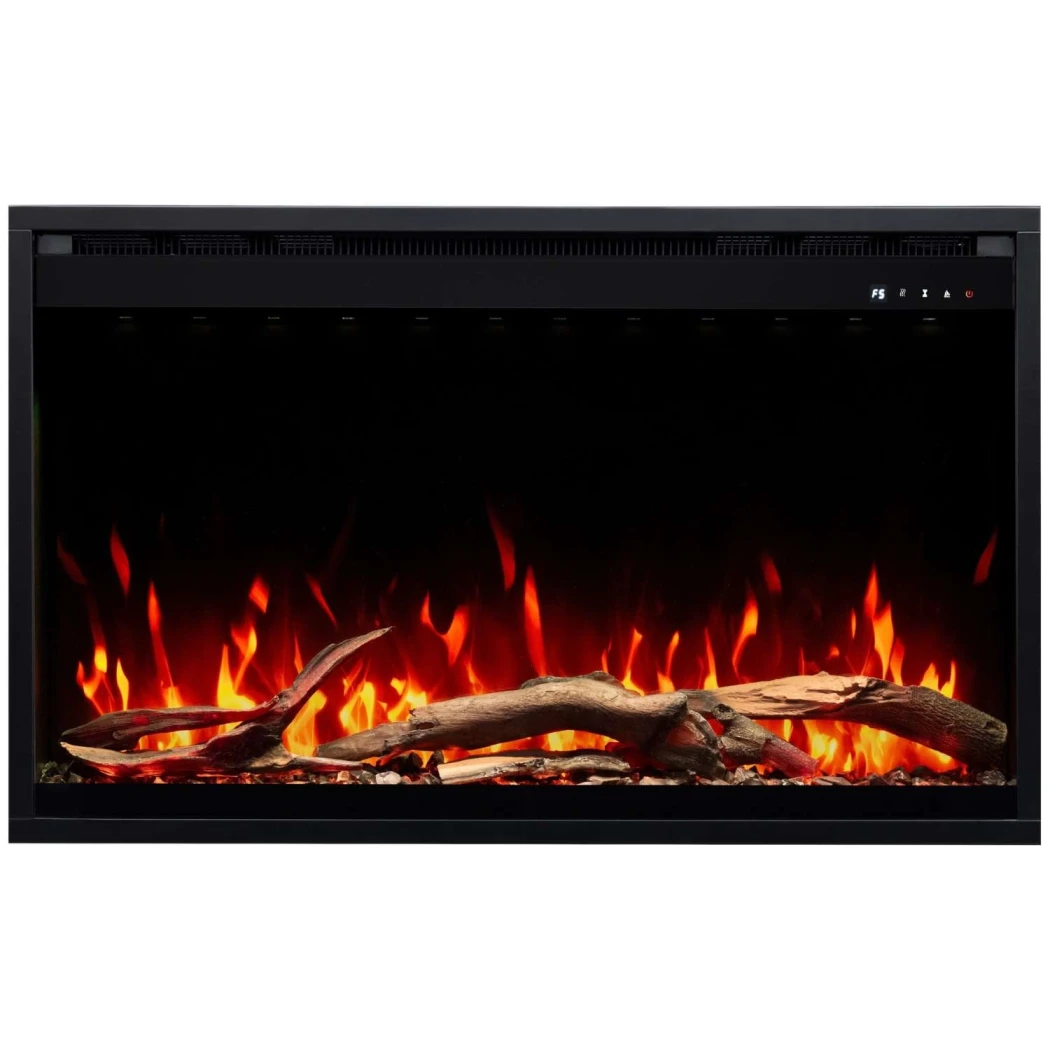 Aflamo 3D elektrisk pejsindsats 80 × 60 cm (31\") – Indbygget, 3D flamme, Træstammer & Krystaller, App-styring, 1500 W