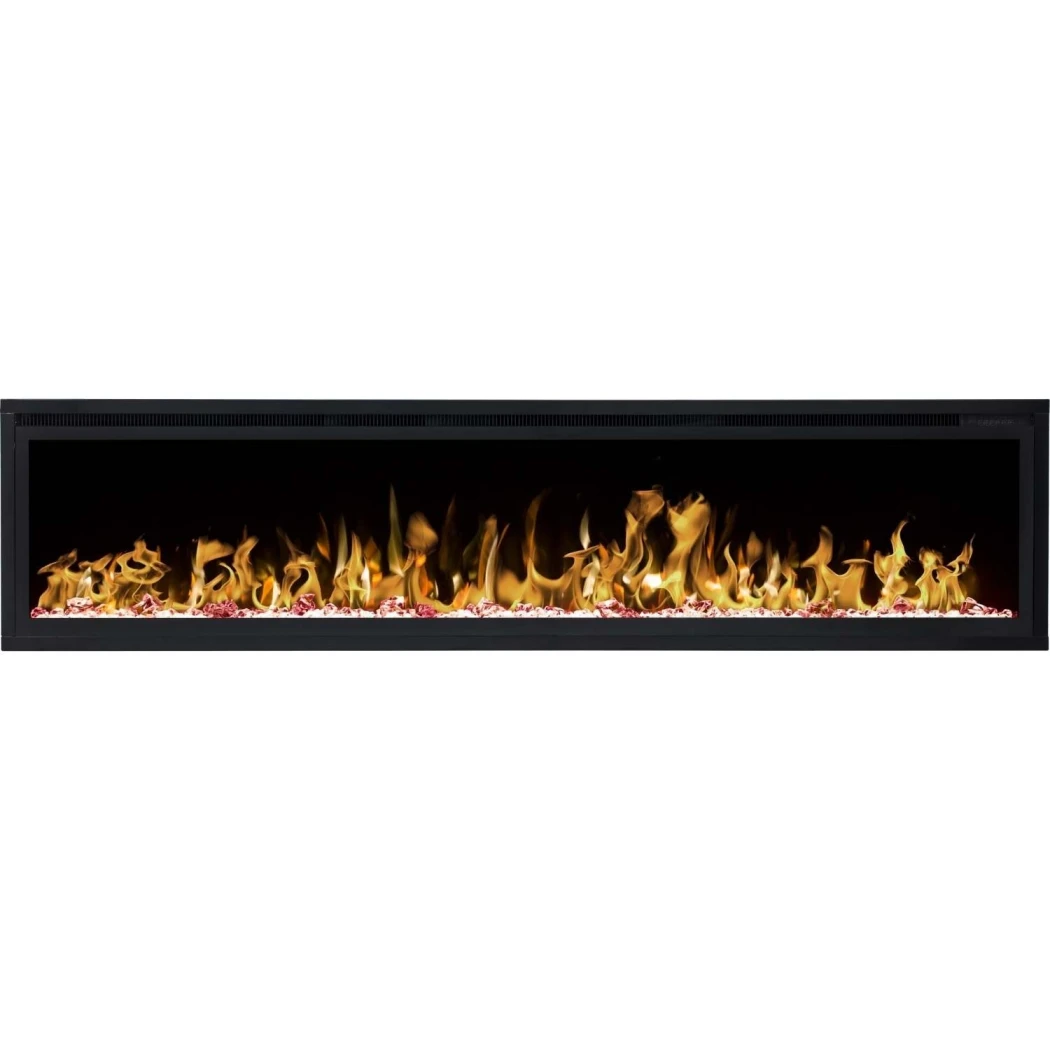 Aflamo Royal elektrisk pejs 182 cm (72\") - Vægmonteret, LED-flamme, Fjernbetjening, Sort glas, 1500 W opvarmning