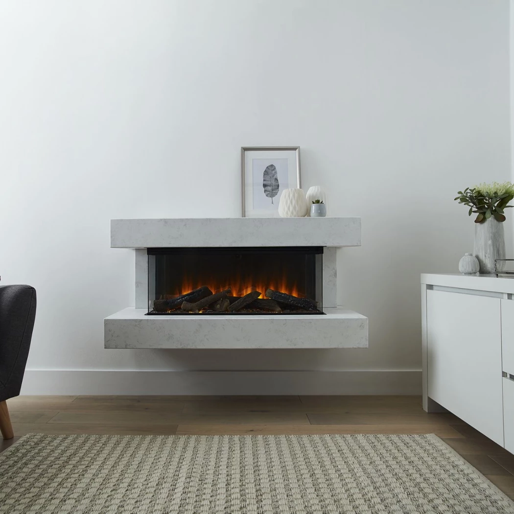 British Fires – Winchester 870 Elektrisk Pejse Suite | Hvid Marmormantel, 3-sidet flammekig, op til 1,5 kW Varmeeffekt