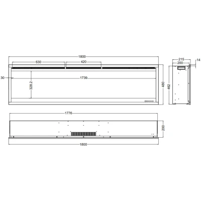 Aflamo Royal 3D 180 cm elektrisk pejs med realistisk LED flameffekt, glødende gløder og justerbar baggrundsbelysning.
