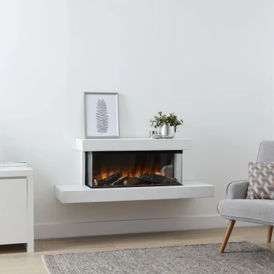 Brockenhurst 1600 Hvid Marmor vægmonteret elektrisk pejseindsats med panorama flammeudsigt