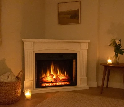 Boston Klassisk Fritstående Hjørneelpejs - Hvid