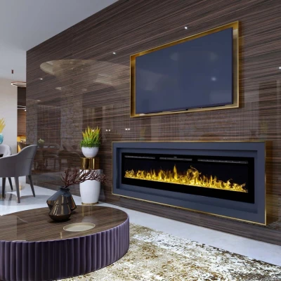 Aflamo Majestic 114 cm elektrisk pejs med frontvendt flamme og sort glasdesign