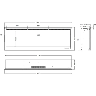 Aflamo Royal 3D 140 cm indbygget elektrisk pejs med 3D flamme og glødende gløder