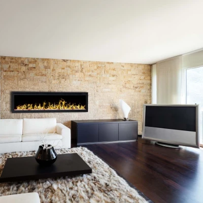 Kongelig 65 tommer vægmonteret elektrisk pejs med LED-flammer og dekorative krystaller/træstammer