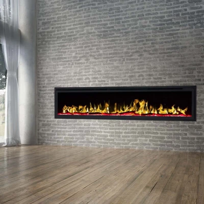 Royal 72 tommer vægmonteret elektrisk pejs med LED-flammer og dekorative krystaller/brændestykker