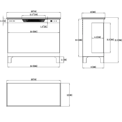 Aflamo Tower 3D 71 cm sort 3-sidet fritstående elektrisk pejs