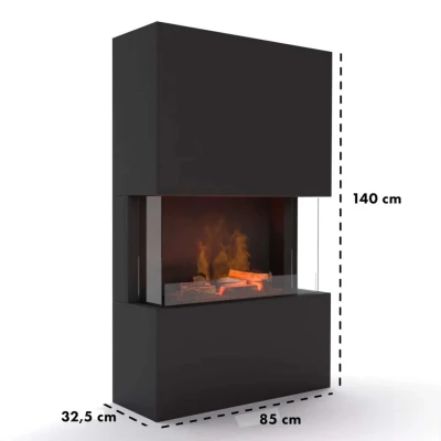 Glow Fire Tucholsky 3-sidet Sort - OMC 600 | Fritstående Vanddamp Pejs, Sort, 91 cm x 150 cm x 35 cm