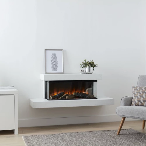 Brockenhurst 1200 hvid marmorelektrisk væghængt pejsesæt med tre-sidet flammeudsigt
