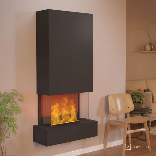 Glow Fire Hölderlin Høj - Sort Optimystpejs | Køb Online Glow Fire Hölderlin Høj sort væghængt optimystpejs med realistisk flammeeffekt