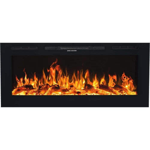 Aflamo Majestic 114 cm elektrisk pejs med frontvendt flamme og sort glasdesign
