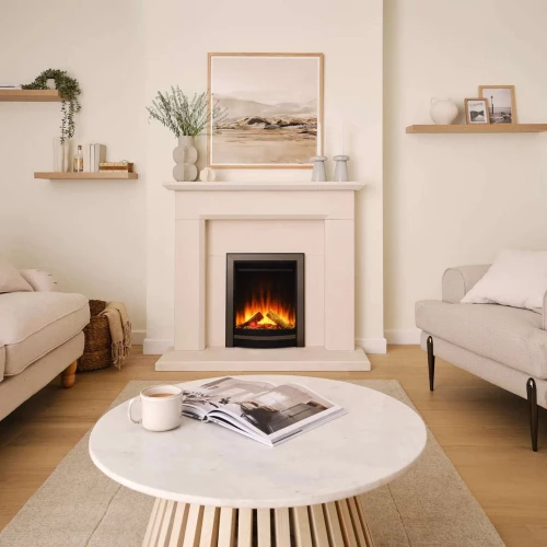 Sway Elegance el-pejs monteret i væg – krom/nikkel front og LED-flammer Sway Elegance el-pejs med krom og nikkel frontpanel – Indbygget elektrisk pejs