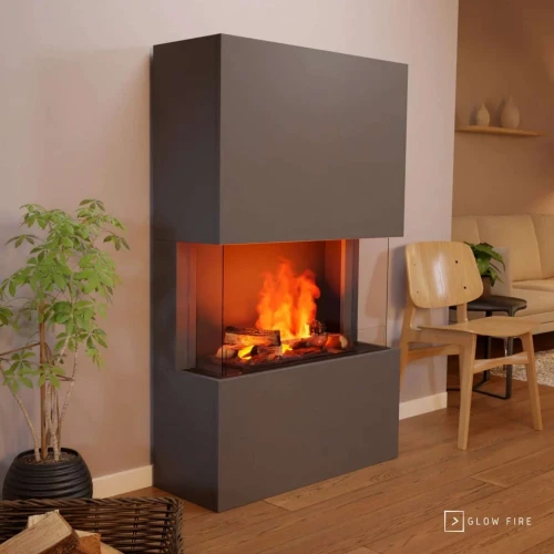 Glow Fire Tucholsky 3-sidet Grå - Køb Vanddamppejs Glow Fire Tucholsky 3-sidet Grå - OMC 600 | Fritstående Vanddamp Pejs, Grå, 91 cm x 150 cm x 35 cm