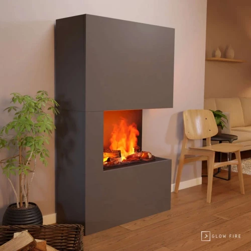 Glow Fire Tucholsky Venstre Grå Hjørne - Vanddamp Pejs Glow Fire Tucholsky Venstre Hjørne Grå - OMC 600 | Fritstående Vanddamp Pejs, Grå, 91 cm x 150 cm x 35 cm